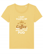 COFFEE AND PUG Tricou mânecă scurtă guler larg fitted Damă Expresser