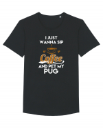 COFFEE AND PUG Tricou mânecă scurtă guler larg Bărbat Skater