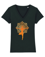 Yoga Mandala Portocaliu Tricou mânecă scurtă guler V Damă Evoker