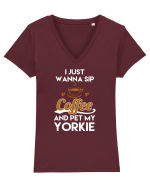 COFFEE AND YORKIE Tricou mânecă scurtă guler V Damă Evoker