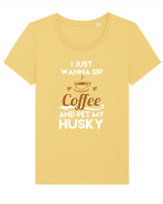 COFFEE AND HUSKY Tricou mânecă scurtă guler larg fitted Damă Expresser