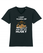 COFFEE AND HUSKY Tricou mânecă scurtă guler V Bărbat Presenter