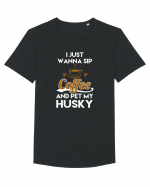 COFFEE AND HUSKY Tricou mânecă scurtă guler larg Bărbat Skater