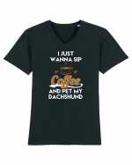 COFFEE AND DACHSHUND Tricou mânecă scurtă guler V Bărbat Presenter