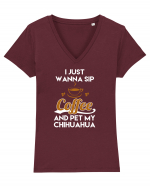 COFFEE AND CHIHUAHUA Tricou mânecă scurtă guler V Damă Evoker