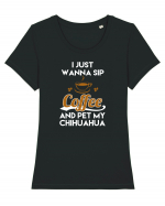 COFFEE AND CHIHUAHUA Tricou mânecă scurtă guler larg fitted Damă Expresser