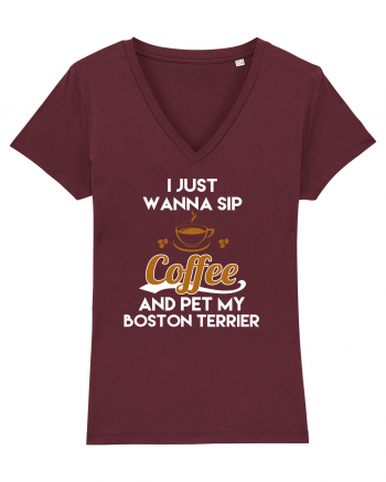 COFFEE AND BOSTON TERRIER Burgundy