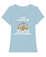 COFFEE AND BOSTON TERRIER Tricou mânecă scurtă guler larg fitted Damă Expresser