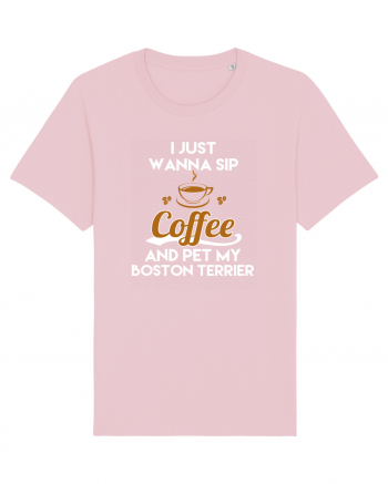 COFFEE AND BOSTON TERRIER Cotton Pink