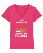 COFFEE AND POODLE Tricou mânecă scurtă guler V Damă Evoker