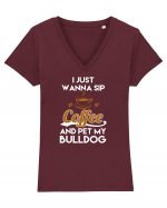 COFFEE and Bulldog Tricou mânecă scurtă guler V Damă Evoker