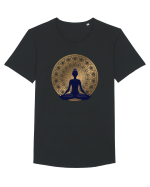 Yoga Lotus Auriu Negru Tricou mânecă scurtă guler larg Bărbat Skater