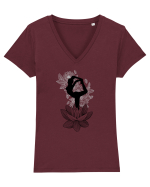 Yoga Floral Negru Tricou mânecă scurtă guler V Damă Evoker