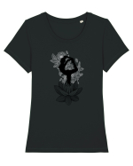 Yoga Floral Negru Tricou mânecă scurtă guler larg fitted Damă Expresser