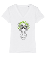 Cerb Verde Abstract Tricou mânecă scurtă guler V Damă Evoker