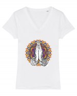 Yoga Hands Mandala Tricou mânecă scurtă guler V Damă Evoker