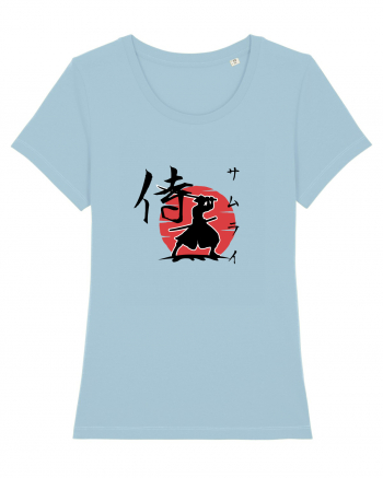 Siluetă Samurai (kanji și katakana) negru Sky Blue