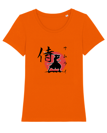 Siluetă Samurai (kanji și katakana) negru Bright Orange