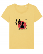 Siluetă Samurai (kanji și katakana) negru Tricou mânecă scurtă guler larg fitted Damă Expresser