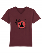 Siluetă Samurai (kanji și katakana) negru Tricou mânecă scurtă guler V Bărbat Presenter