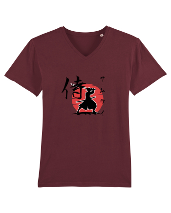 Siluetă Samurai (kanji și katakana) negru Burgundy