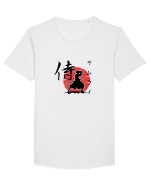 Siluetă Samurai (kanji și katakana) negru Tricou mânecă scurtă guler larg Bărbat Skater