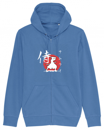 Siluetă Samurai (kanji și katakana) alb Bright Blue