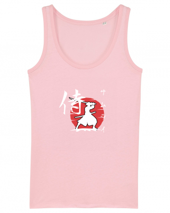 Siluetă Samurai (kanji și katakana) alb Cotton Pink