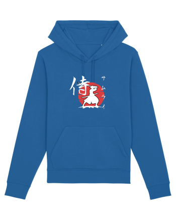 Siluetă Samurai (kanji și katakana) alb Royal Blue