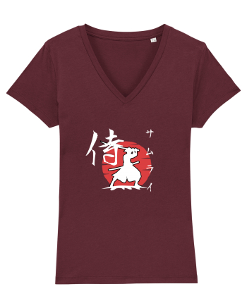 Siluetă Samurai (kanji și katakana) alb Burgundy