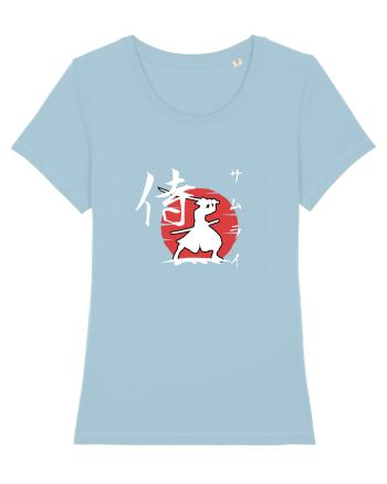 Siluetă Samurai (kanji și katakana) alb Sky Blue