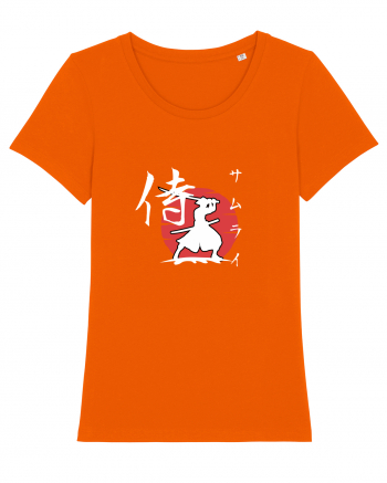 Siluetă Samurai (kanji și katakana) alb Bright Orange