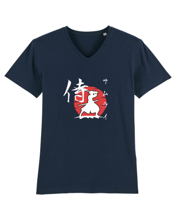 Siluetă Samurai (kanji și katakana) alb French Navy