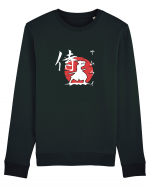 Siluetă Samurai (kanji și katakana) alb Bluză mânecă lungă Unisex Rise