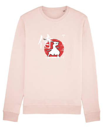Siluetă Samurai (kanji și katakana) alb Candy Pink