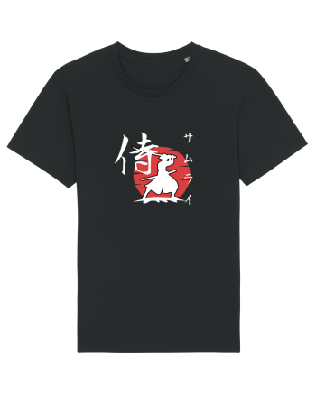 Siluetă Samurai (kanji și katakana) alb Black