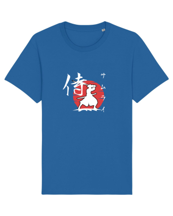 Siluetă Samurai (kanji și katakana) alb Royal Blue