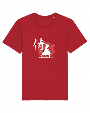 Siluetă Samurai (kanji și katakana) alb Red