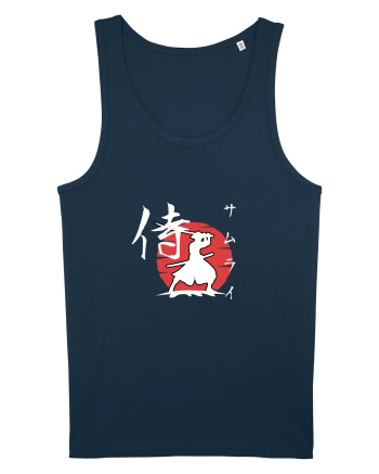 Siluetă Samurai (kanji și katakana) alb Navy