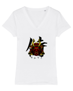 Cap Samurai (kanji și katakana) negru Tricou mânecă scurtă guler V Damă Evoker