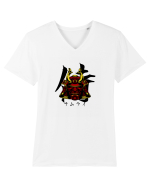 Cap Samurai (kanji și katakana) negru Tricou mânecă scurtă guler V Bărbat Presenter