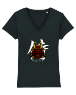 Cap Samurai (kanji și katakana) alb Tricou mânecă scurtă guler V Damă Evoker