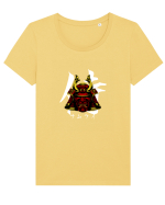Cap Samurai (kanji și katakana) alb Tricou mânecă scurtă guler larg fitted Damă Expresser