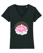 Yoga Lotus Roz Auriu Tricou mânecă scurtă guler V Damă Evoker