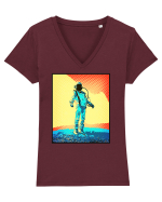 Retro Astronaut  Tricou mânecă scurtă guler V Damă Evoker