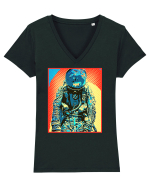 Retro Astronaut  Tricou mânecă scurtă guler V Damă Evoker