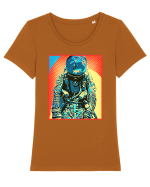 Retro Astronaut  Tricou mânecă scurtă guler larg fitted Damă Expresser