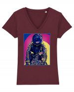 Retro Astronaut  Tricou mânecă scurtă guler V Damă Evoker