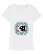 Mandala cu Luna Yoga Tricou mânecă scurtă guler V Damă Evoker