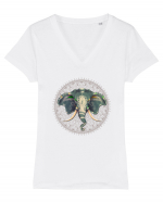 Yoga Elefant in Mandala Tricou mânecă scurtă guler V Damă Evoker